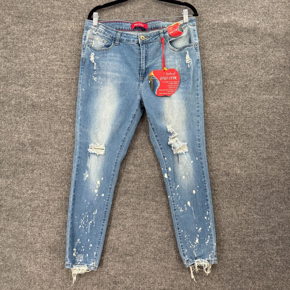 Gogo Star Jeggings Skinny Jeans Juniors Size 15 Distressed Bleach Splatter NWT